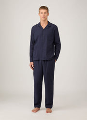 Men's Cotton Flannel Pyjama Shirt in Navy