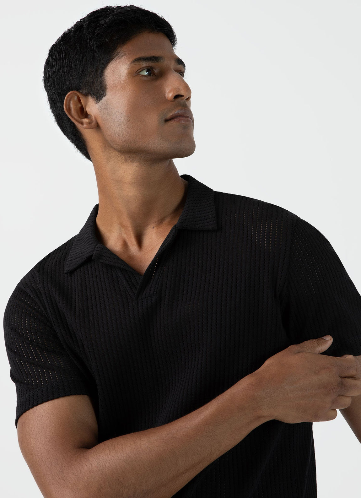 Men's Linear Mesh Polo Shirt in Black