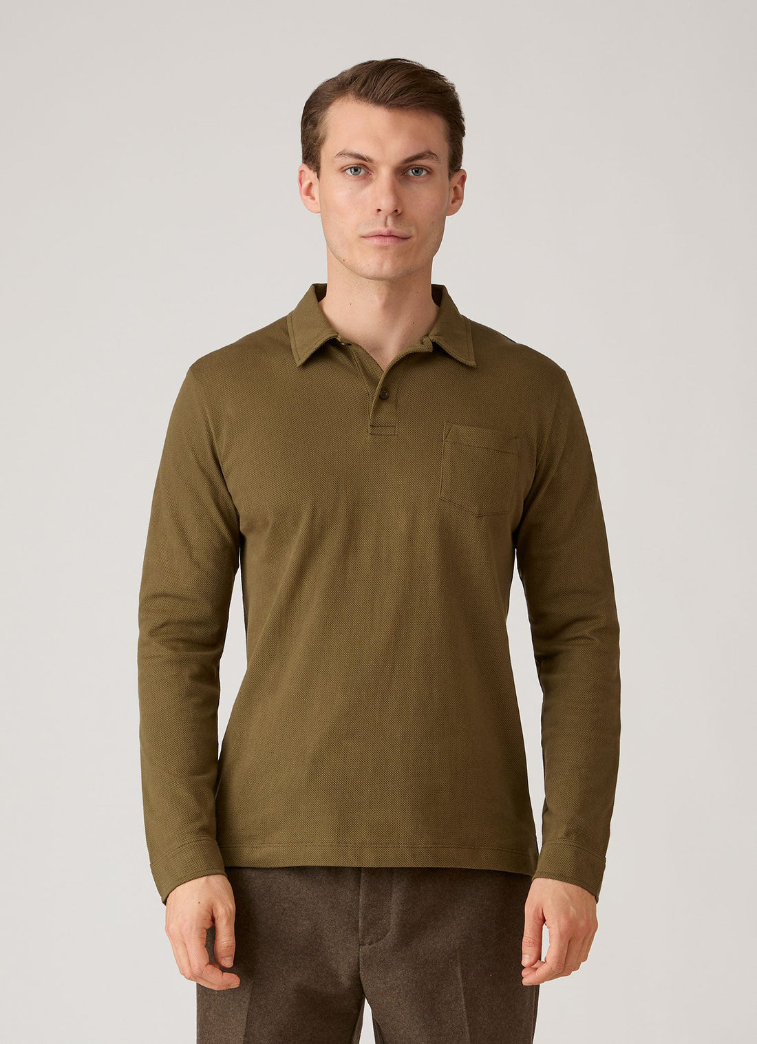 Men's Long Sleeve Riviera Polo Shirt in Loden Green