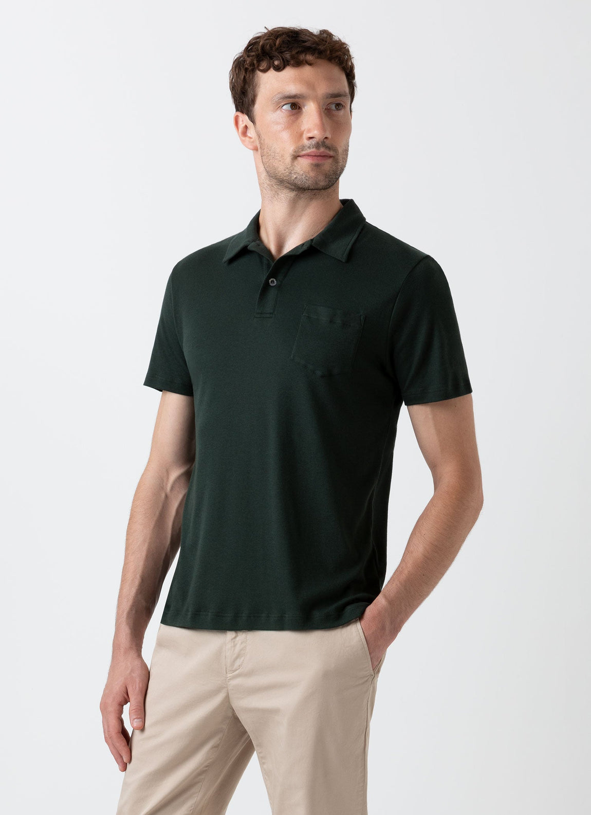 Men's Sea Island Cotton Riviera Polo Shirt in Seaweed