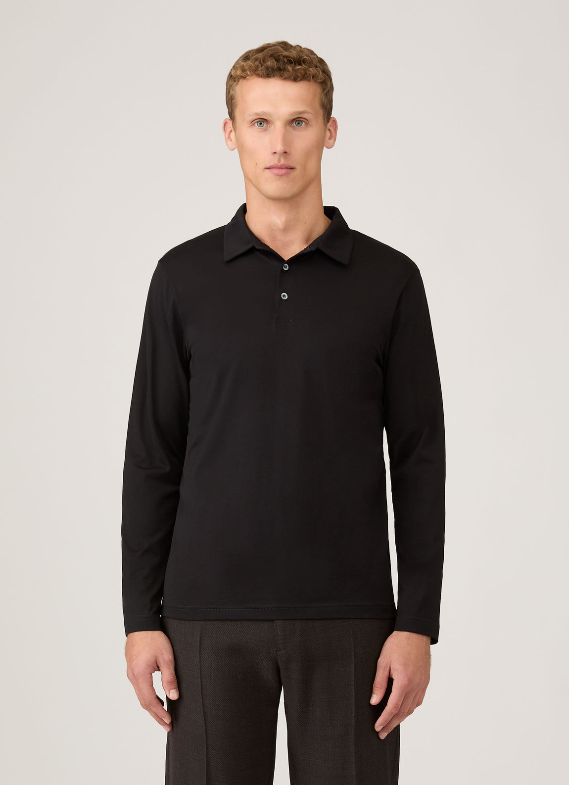 Men's Long Sleeve Classic Jersey Polo Shirt in Black