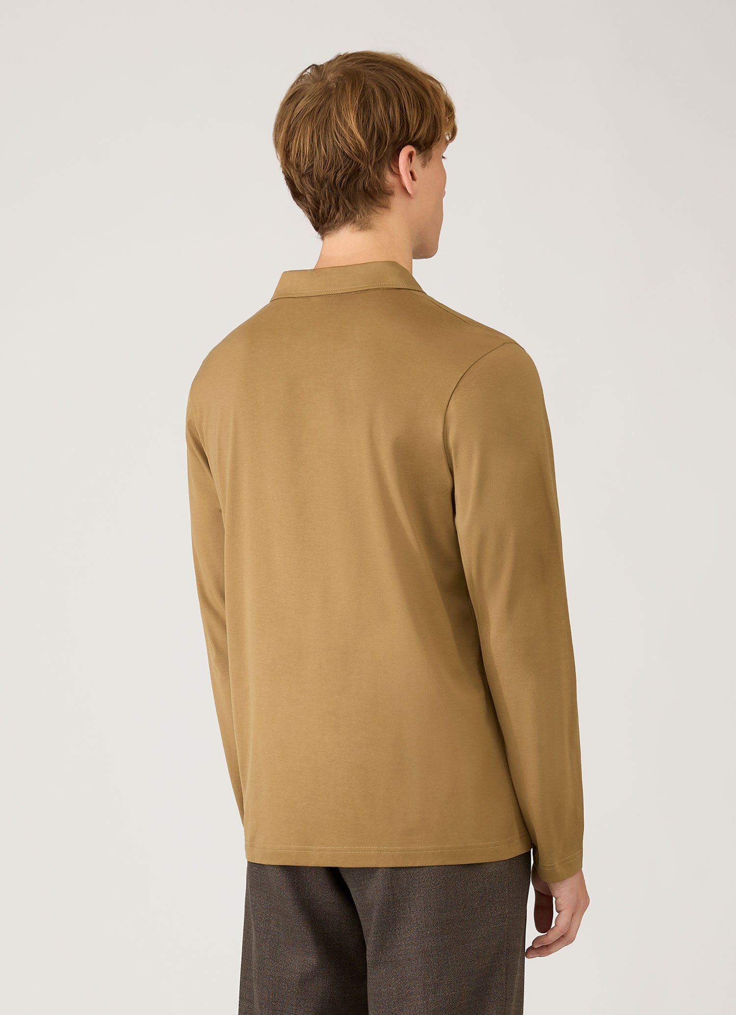 Men's Long Sleeve Classic Jersey Polo Shirt in Walnut