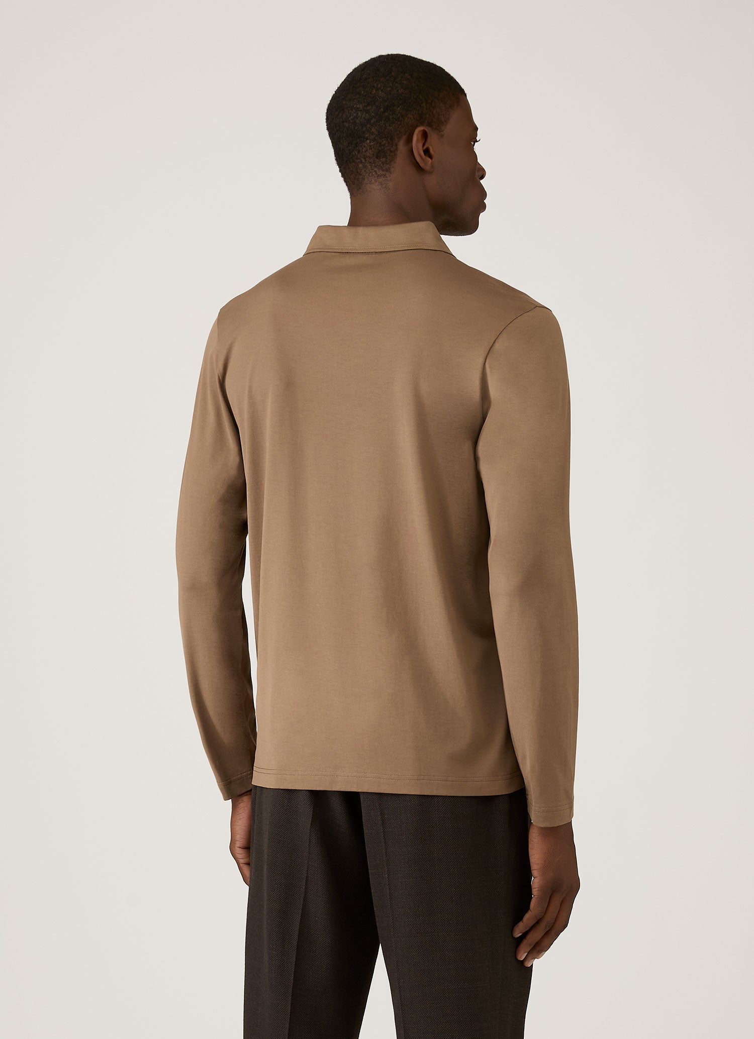 Men's Long Sleeve Classic Jersey Polo Shirt in Dark Cedar