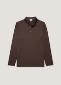 Men's Long Sleeve Classic Jersey Polo Shirt in Dark Chocolate