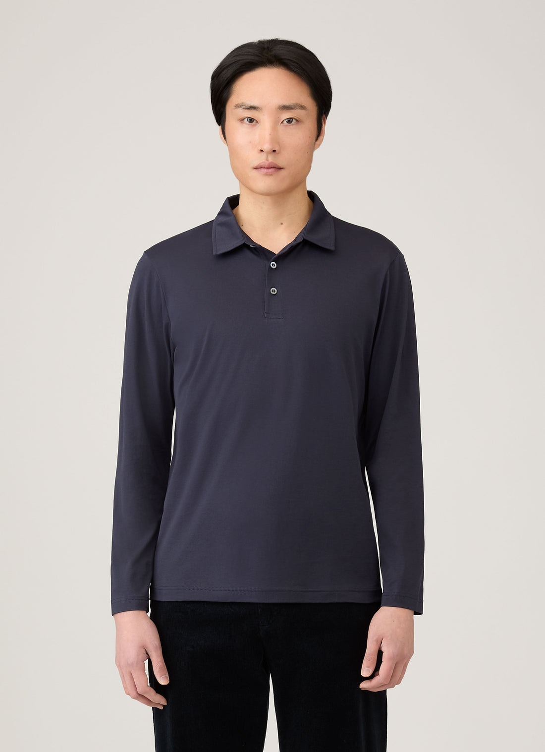 Men's Long Sleeve Classic Jersey Polo Shirt in Navy