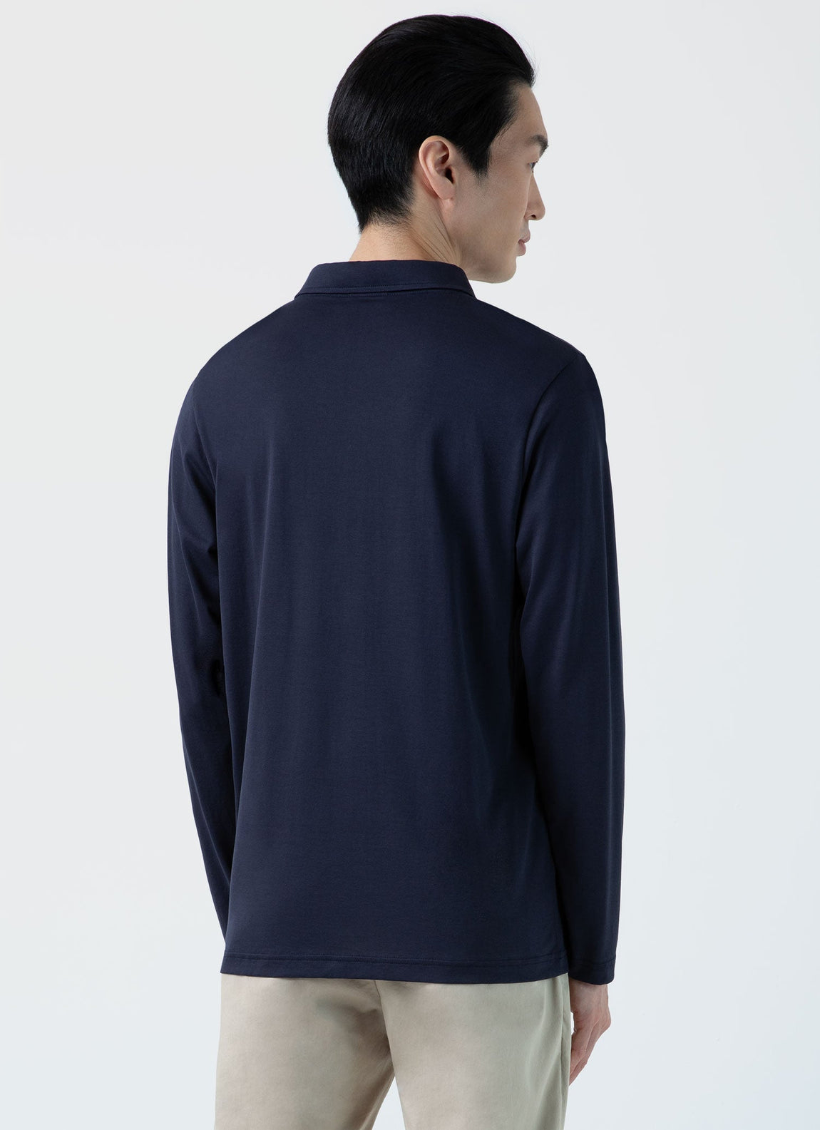 Men's Jersey Long Sleeve Polo Shirt in Navy