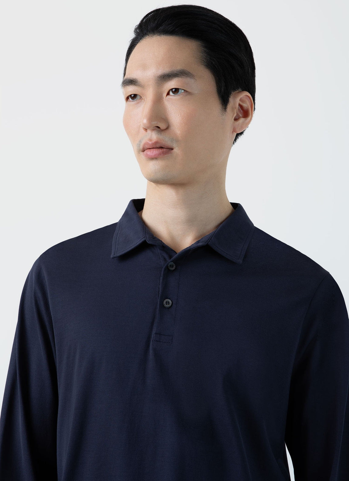 Men's Jersey Long Sleeve Polo Shirt in Navy