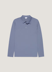 Men's Long Sleeve Classic Jersey Polo Shirt in Selvedge Blue