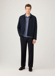 Men's Long Sleeve Classic Jersey Polo Shirt in Selvedge Blue