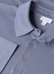 Men's Long Sleeve Classic Jersey Polo Shirt in Selvedge Blue