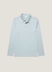 Men's Long Sleeve Classic Jersey Polo Shirt in Stone Blue