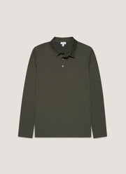 Men's Long Sleeve Classic Jersey Polo Shirt in Dark Green