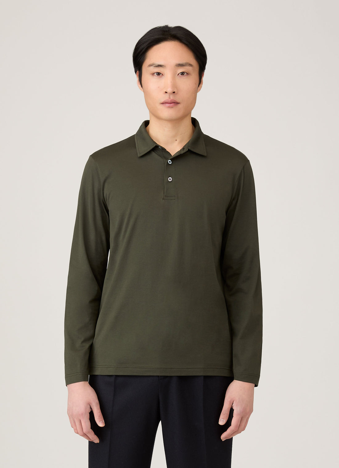 Men's Long Sleeve Classic Jersey Polo Shirt in Dark Green