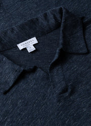 Men's Linen Polo Shirt in Navy Melange