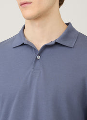 Men's Long Sleeve Piqué Polo Shirt in Selvedge Blue