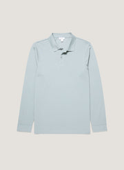Men's Long Sleeve Piqué Polo Shirt in Stone Blue