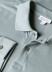 Men's Long Sleeve Piqué Polo Shirt in Stone Blue