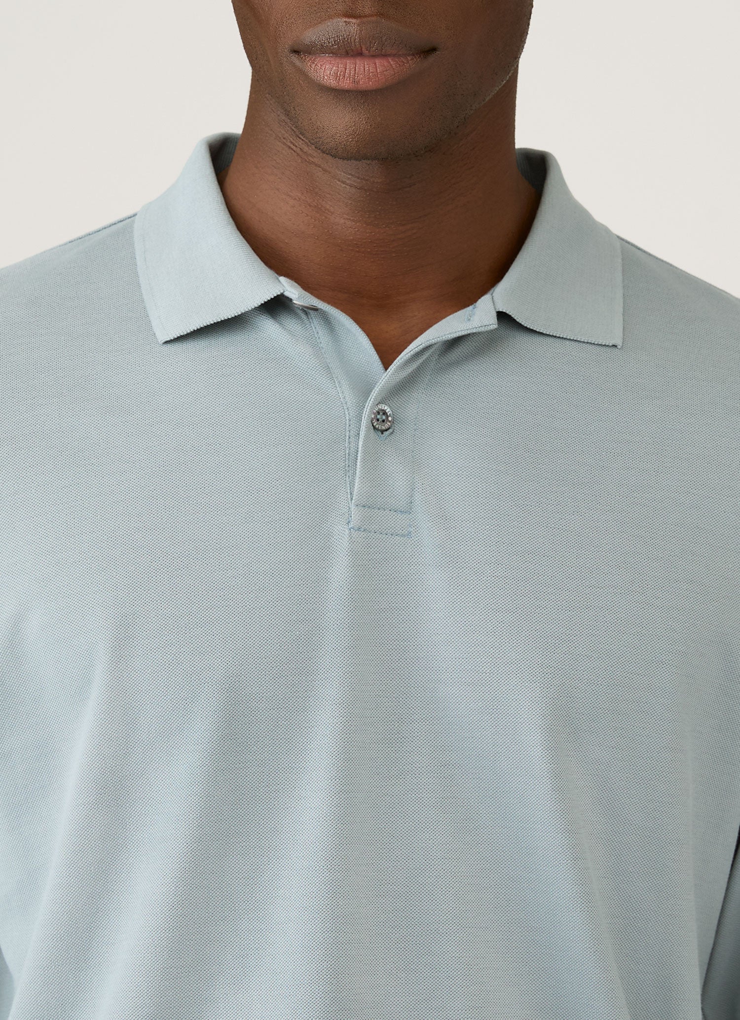 Men's Long Sleeve Piqué Polo Shirt in Stone Blue