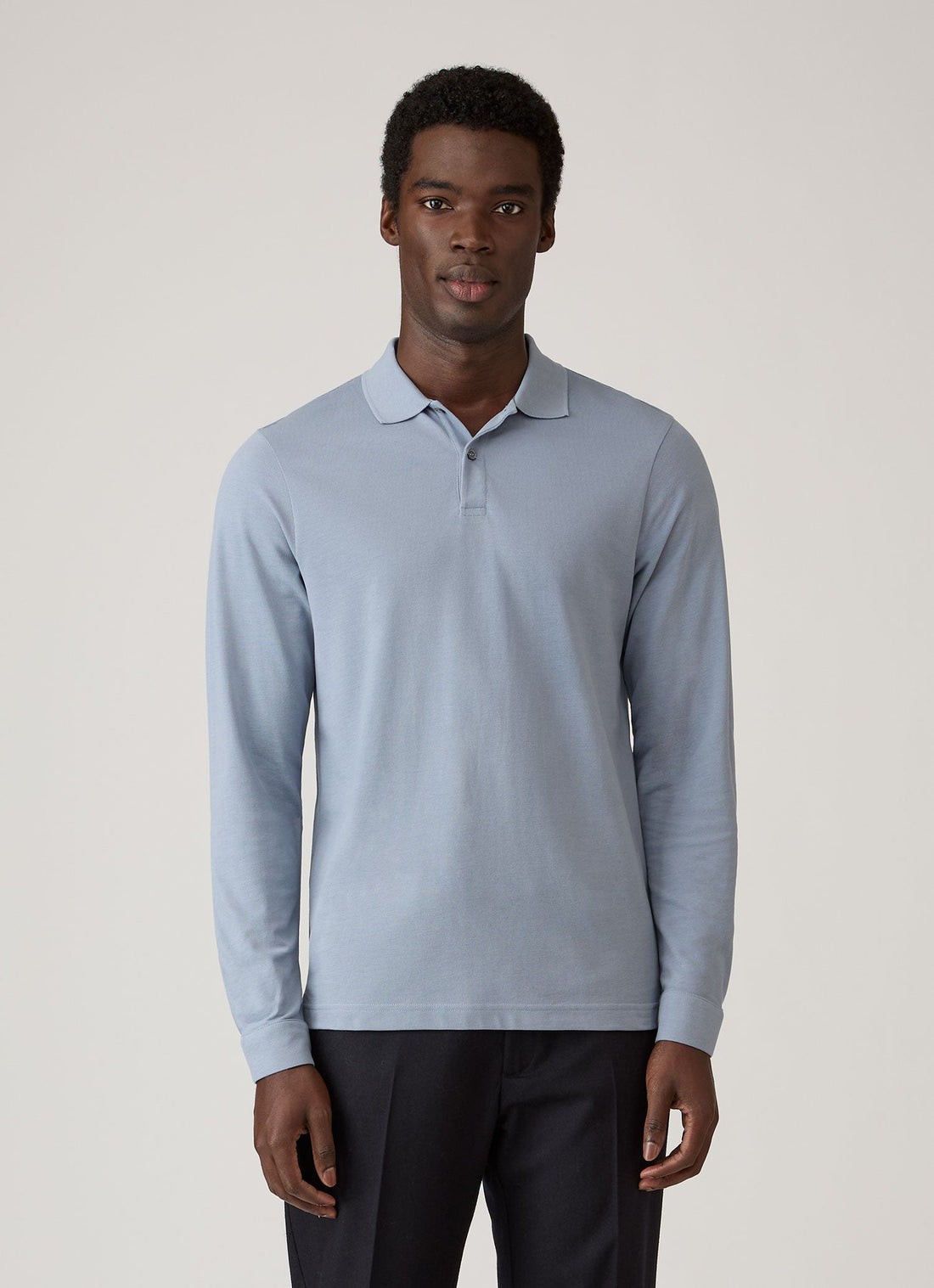 Men's Long Sleeve Piqué Polo Shirt in Powder Blue