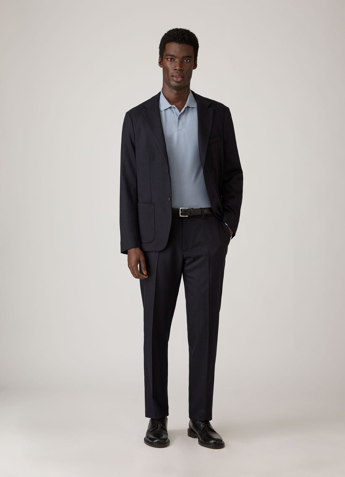 Men's Long Sleeve Piqué Polo Shirt in Powder Blue