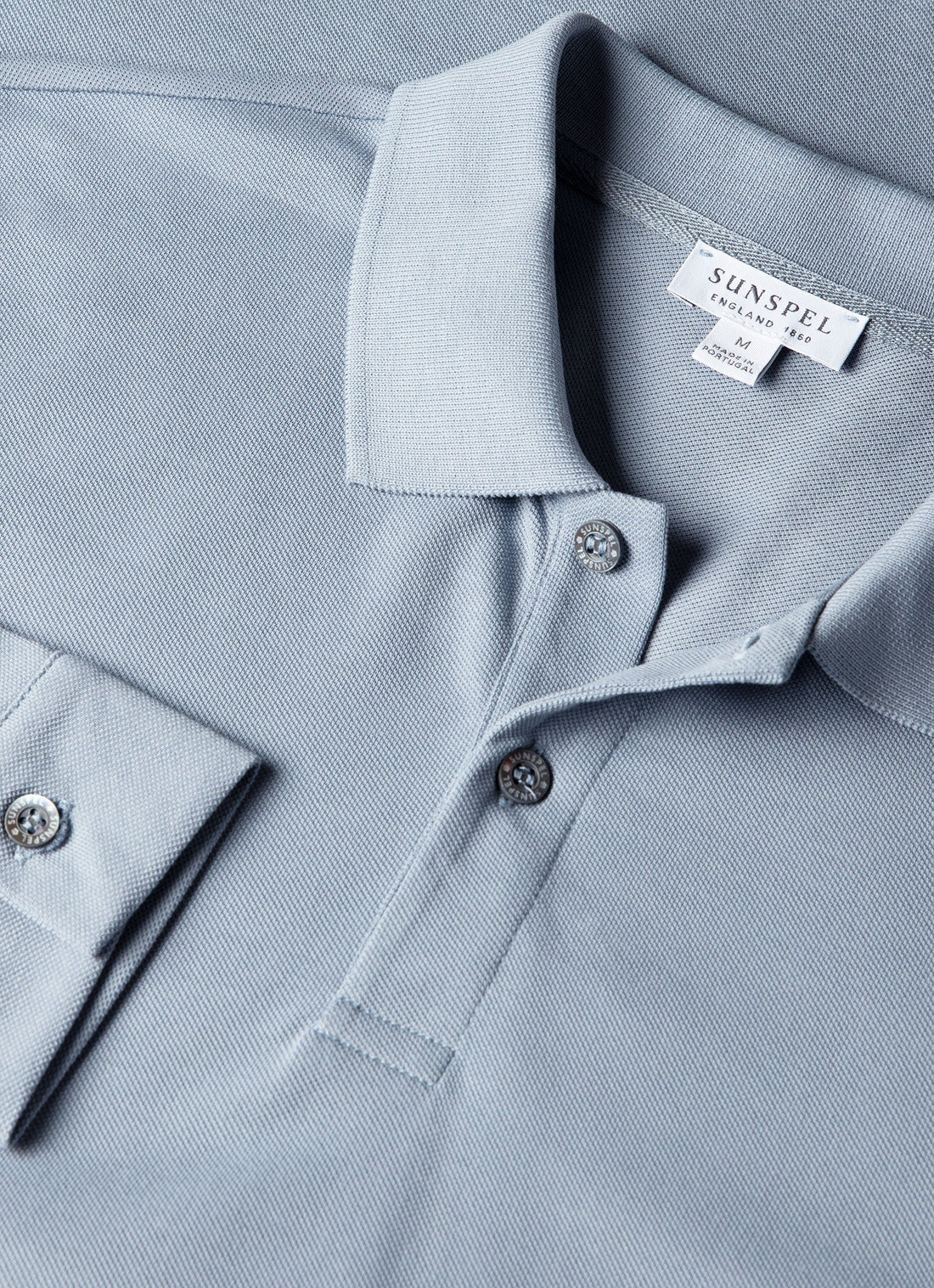 Men's Long Sleeve Piqué Polo Shirt in Powder Blue