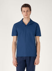 Men's Textured Jersey Polo Shirt in Soft Denim