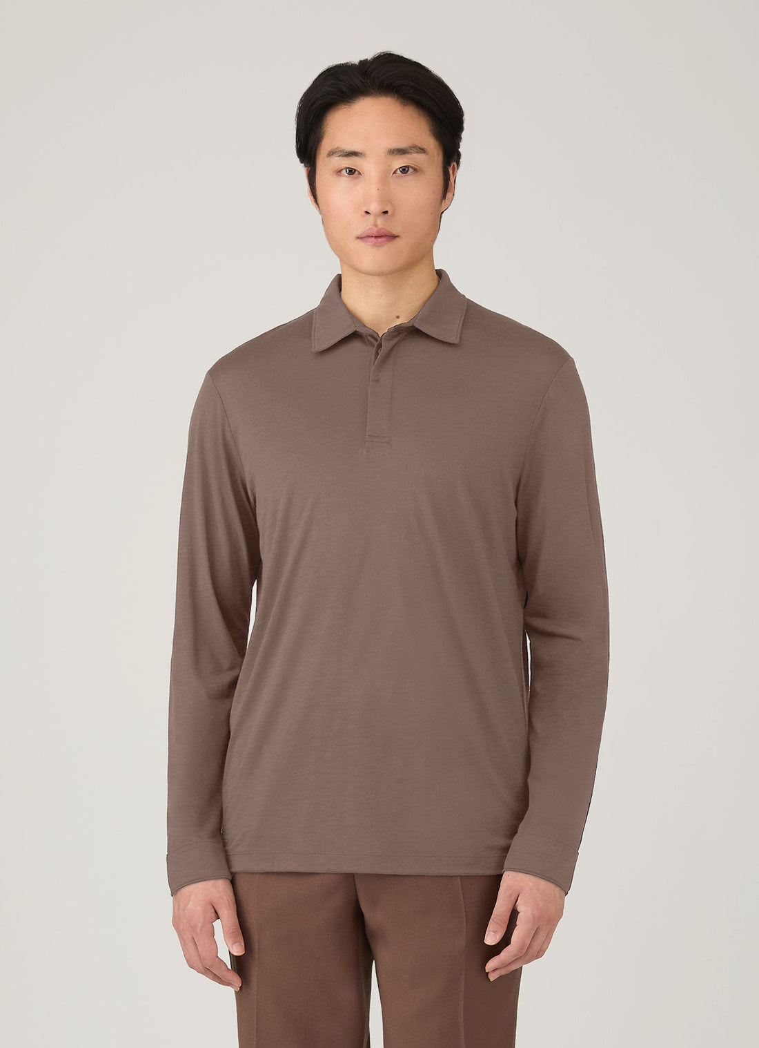 Men's Long Sleeve Ultra-Fine Merino Polo Shirt in Sandstone