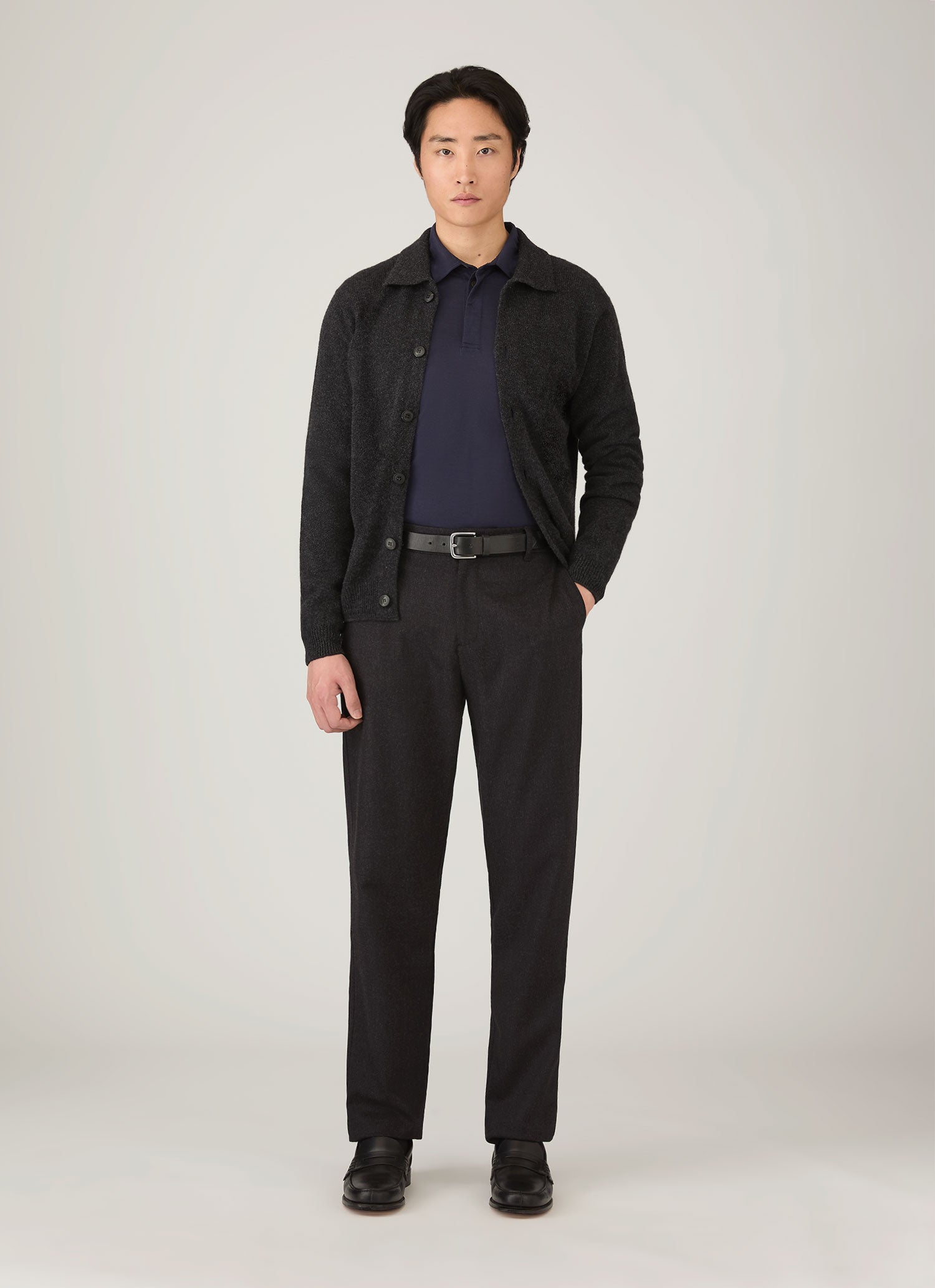 Men's Long Sleeve Ultra-Fine Merino Polo Shirt in Navy