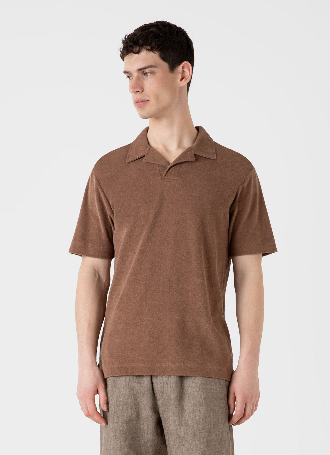 Men's Towelling Polo Shirt in Dark Sand