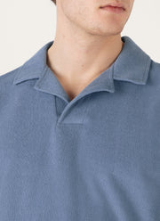 Men's Towelling Polo Shirt in Vintage Blue