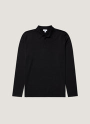 Men's Long Sleeve Sea Island Cotton Knit Polo Shirt in Black