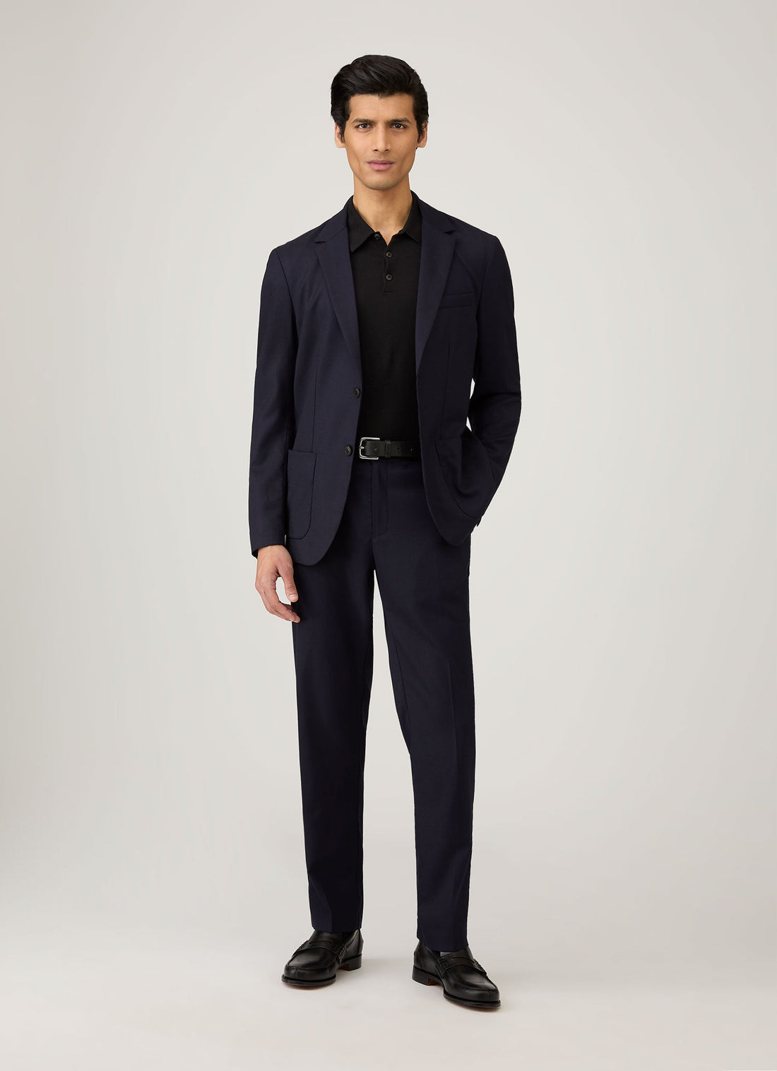 Men's Long Sleeve Sea Island Cotton Knit Polo Shirt in Black