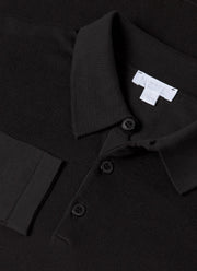 Men's Long Sleeve Sea Island Cotton Knit Polo Shirt in Black