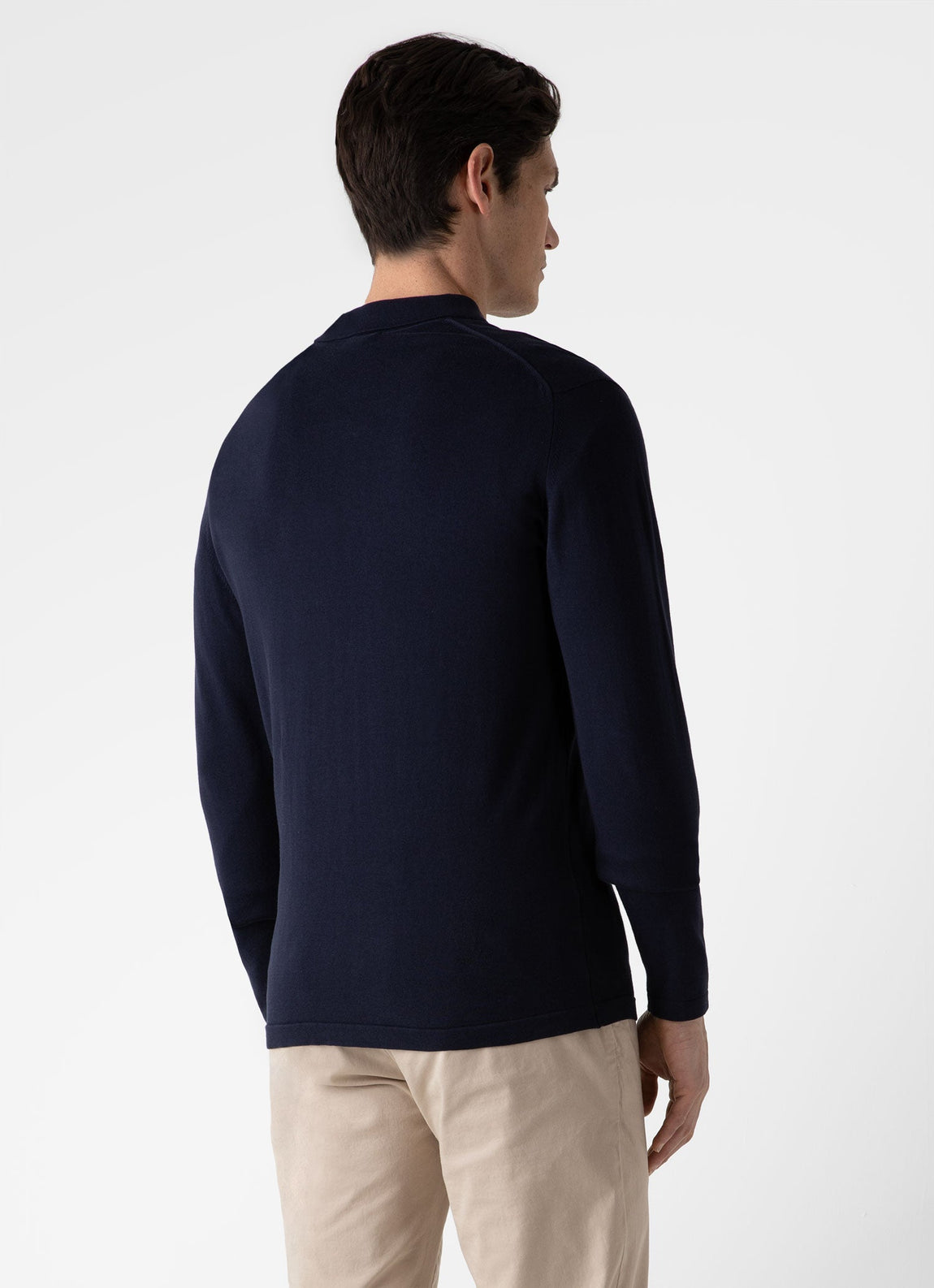 Men's Sea Island Cotton Long Sleeve Polo Shirt in Light Navy