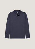 Men's Long Sleeve Sea Island Cotton Knit Polo Shirt in Slate Blue