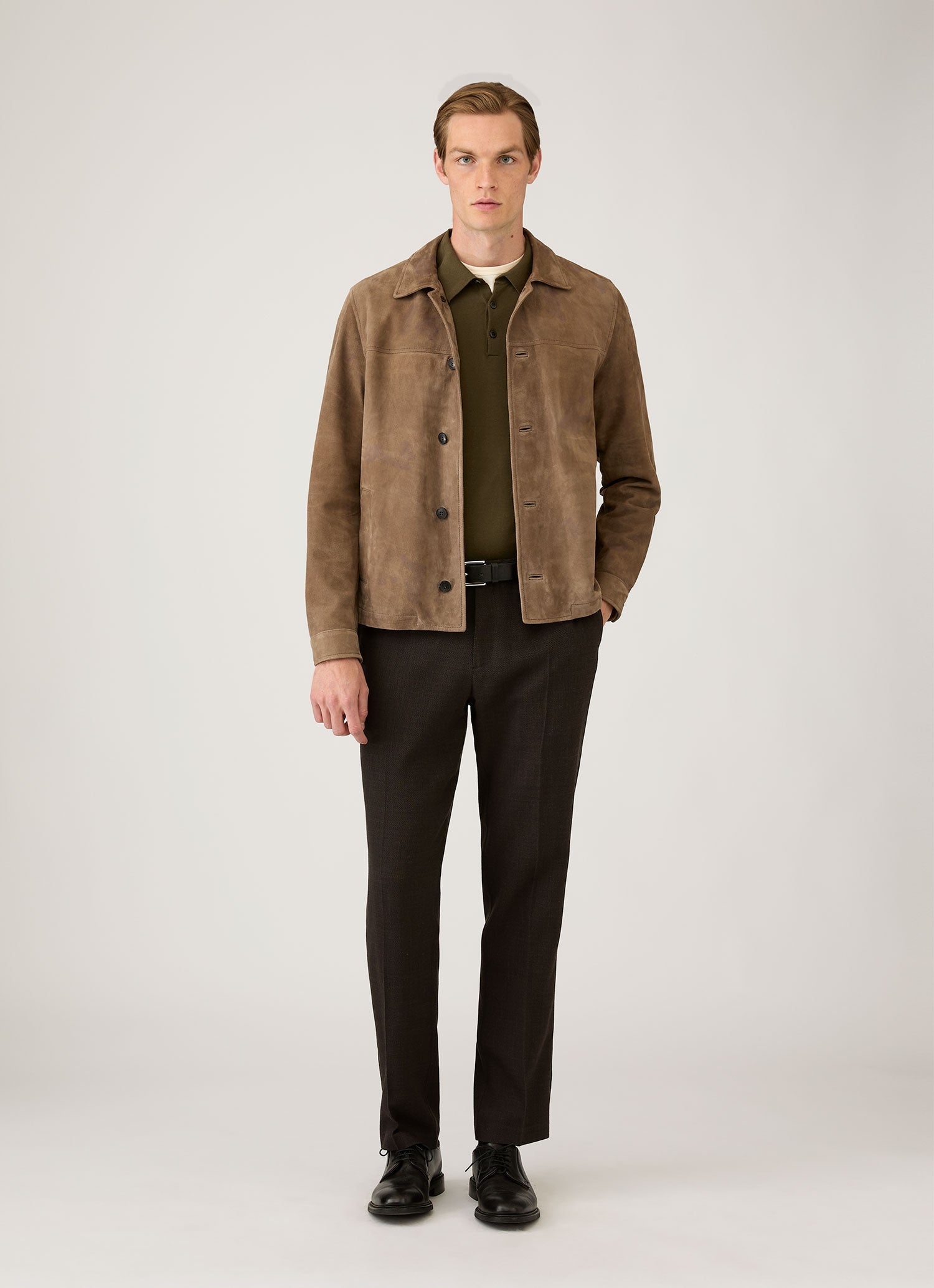 Men's Long Sleeve Sea Island Cotton Knit Polo Shirt in Deep Olive