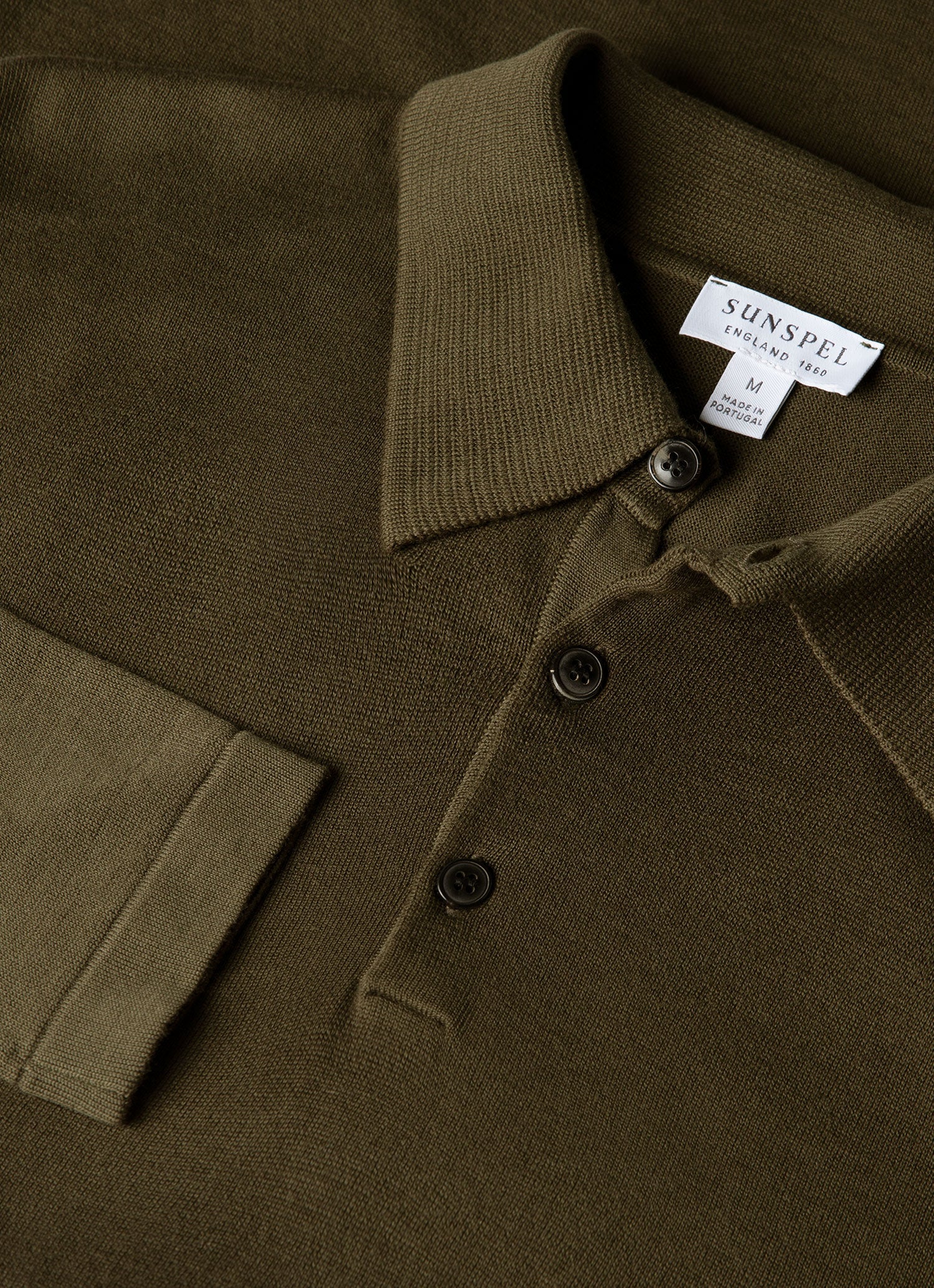 Men's Long Sleeve Sea Island Cotton Knit Polo Shirt in Deep Olive