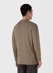Men's Long Sleeve Sea Island Cotton Knit Polo Shirt in Dark Stone