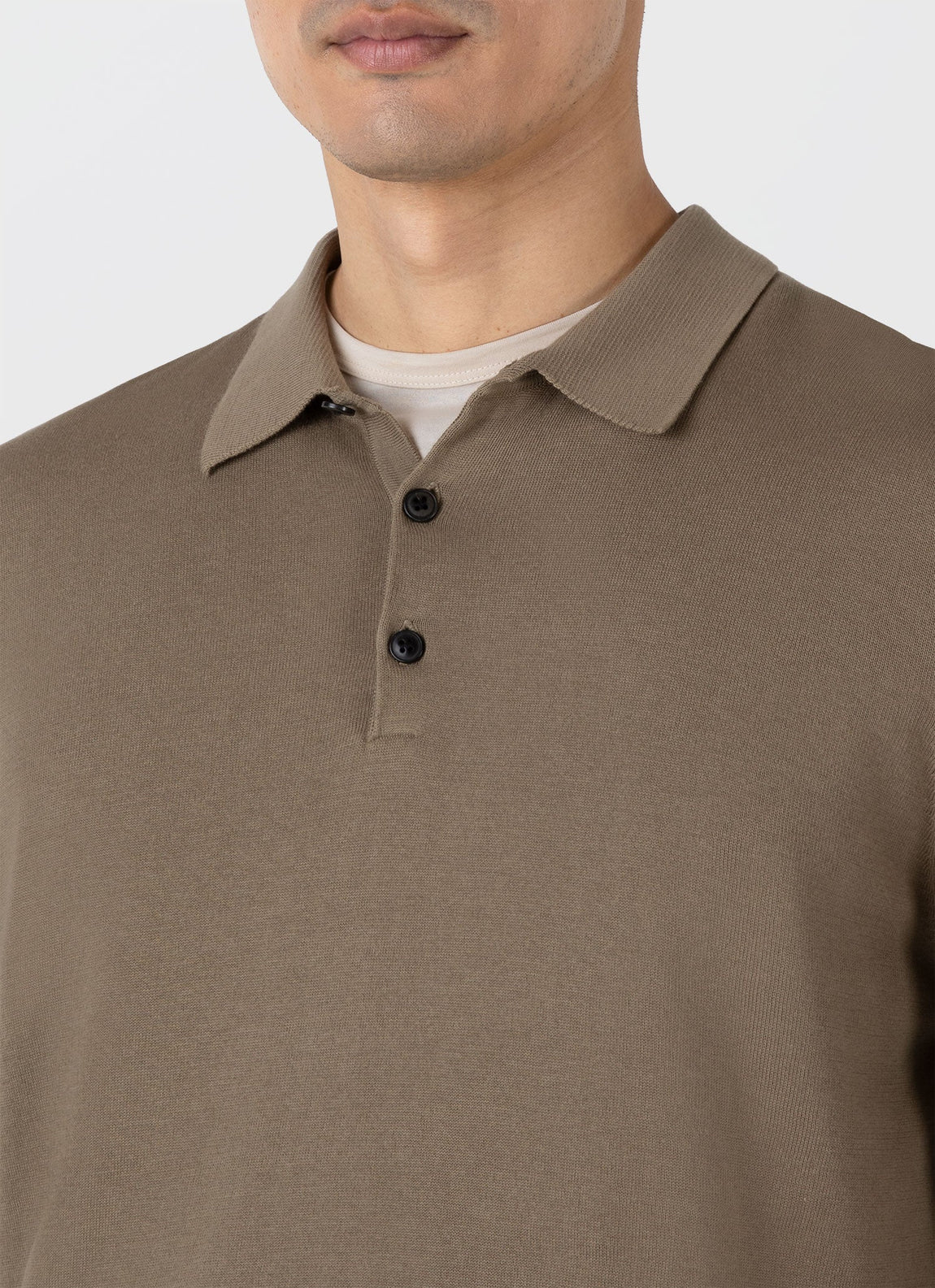 Men's Long Sleeve Sea Island Cotton Knit Polo Shirt in Dark Stone