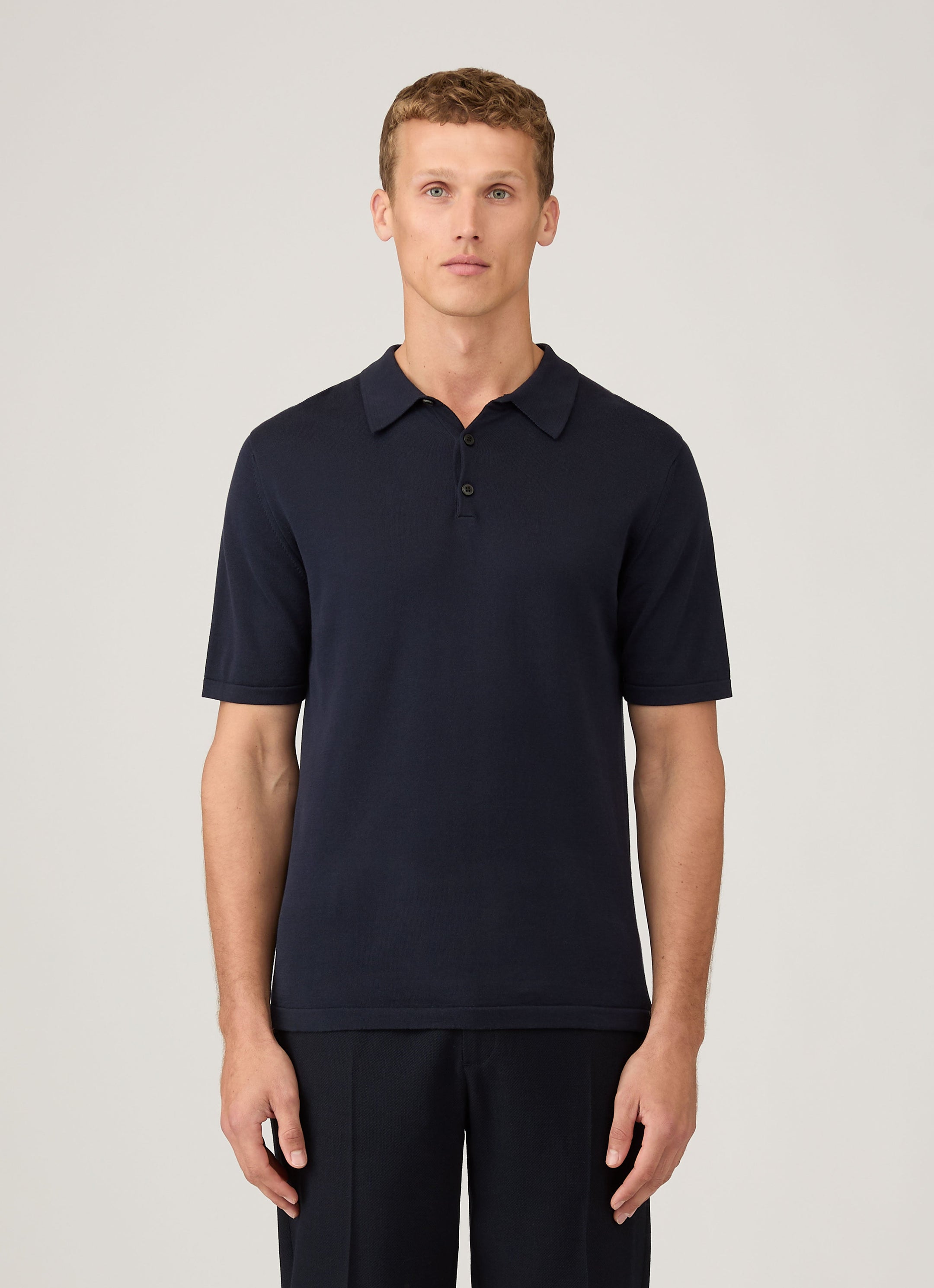 Men's Sea Island Cotton Knit Polo Shirt in Light Navy