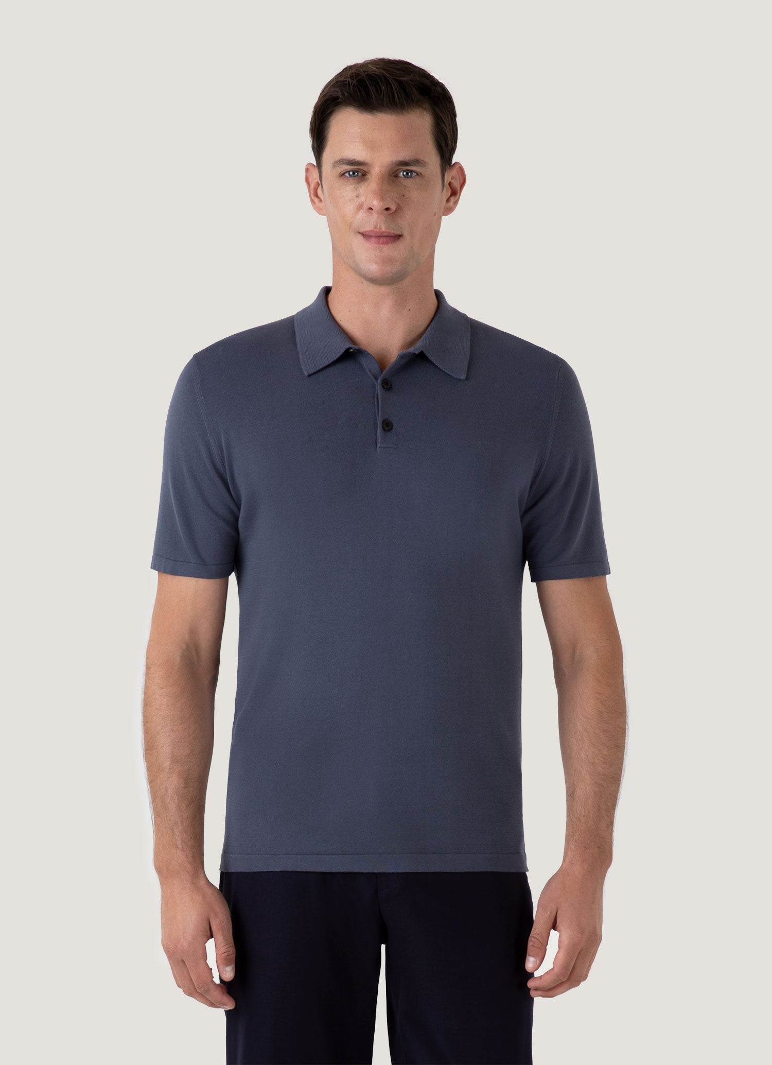 Men's Sea Island Cotton Knit Polo Shirt in Slate Blue