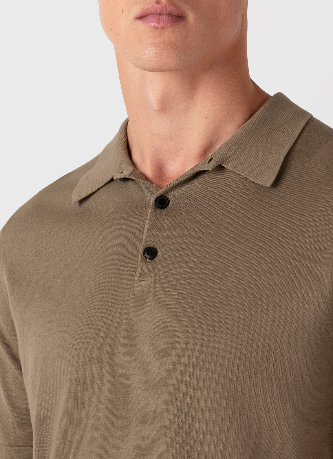 Men's Sea Island Cotton Knit Polo Shirt in Dark Stone