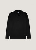 Men's Extra-Fine Merino Knitted Polo Shirt in Black