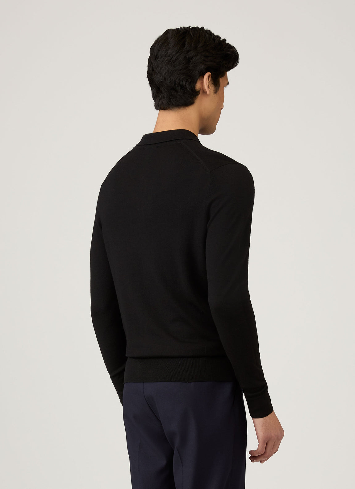 Men's Extra-Fine Merino Polo Shirt in Black