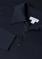 Men's Extra-Fine Merino Knitted Polo Shirt in Navy