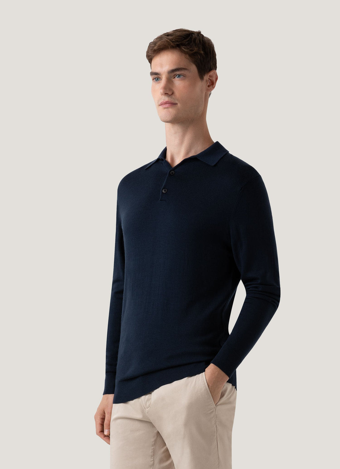 Men's Extra-Fine Merino Knitted Polo Shirt in Light Navy