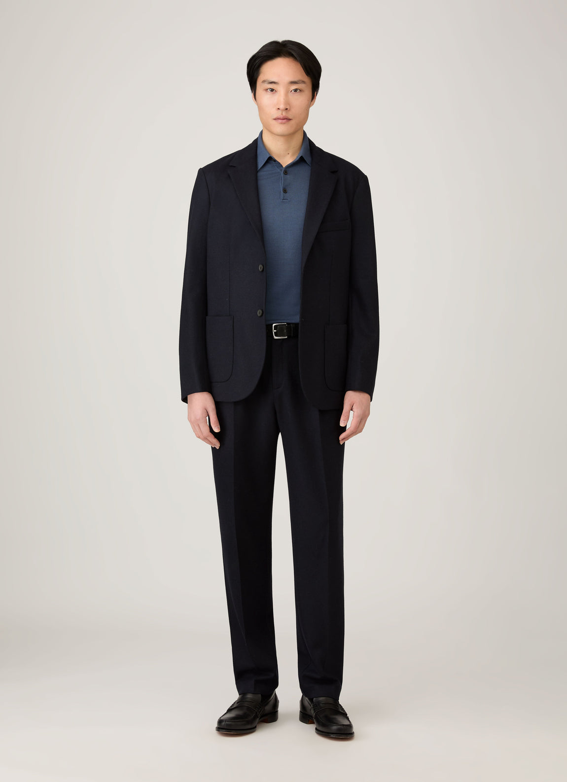 Men's Extra-Fine Merino Knitted Polo Shirt in Slate Blue