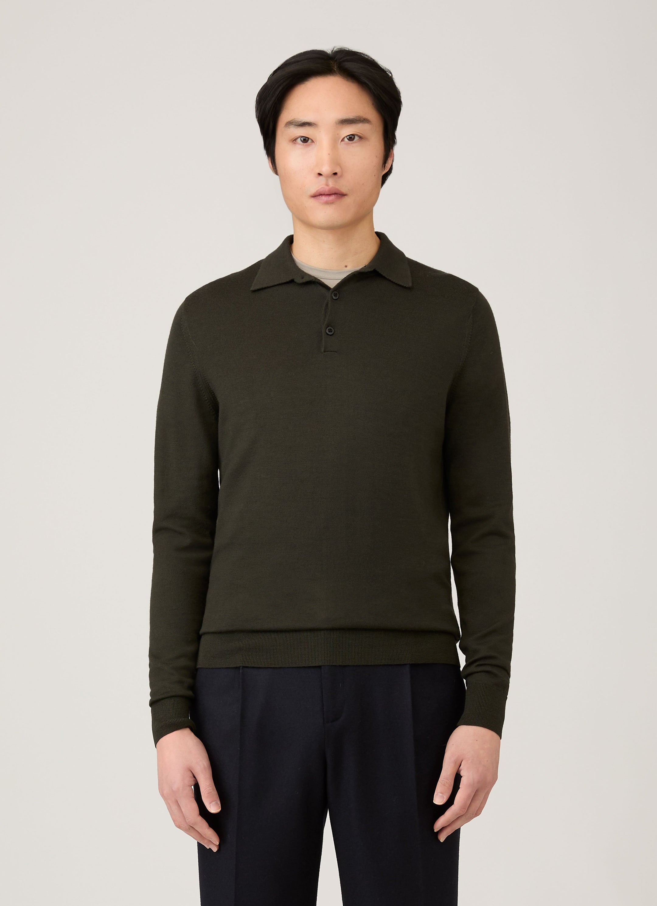 Men's Extra-Fine Merino Knitted Polo Shirt in Dark Green