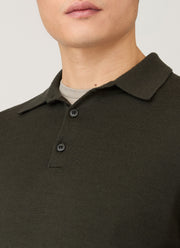 Men's Extra-Fine Merino Knitted Polo Shirt in Dark Green