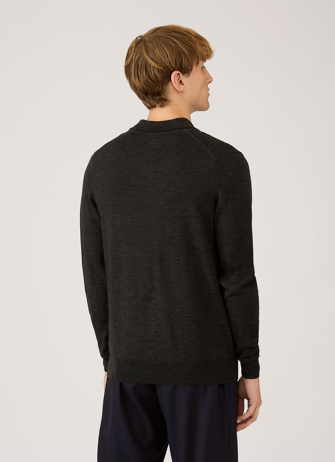Men's Extra-Fine Merino Knitted Polo Shirt in Charcoal Melange